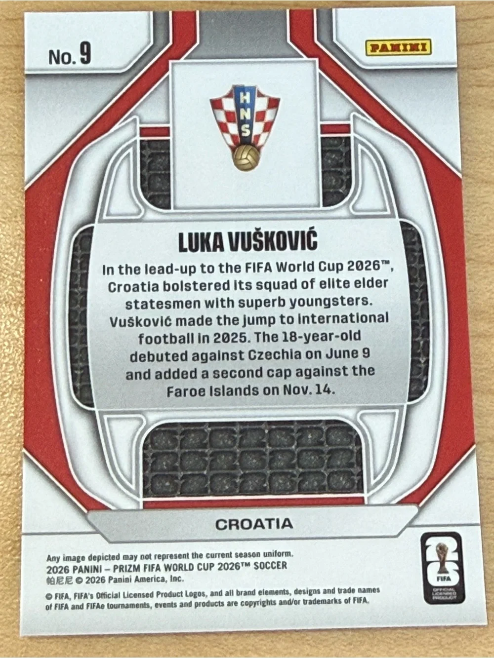 Panini Prizm Luka Vušković Croatia Card - Red & White